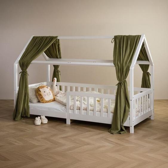 Ciel de lit lot de 2 rideaux de lit vert foncé en mousseline 100% coton pour lits cabanes enfants