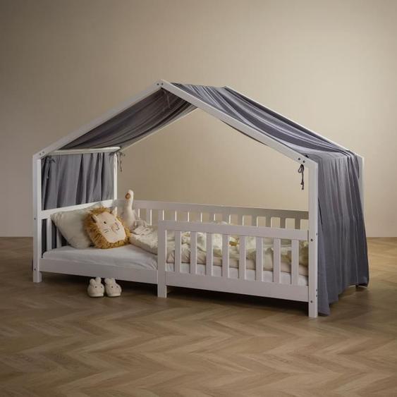 Ciel de lit rideau de lit gris en mousseline pour lits cabanes enfants