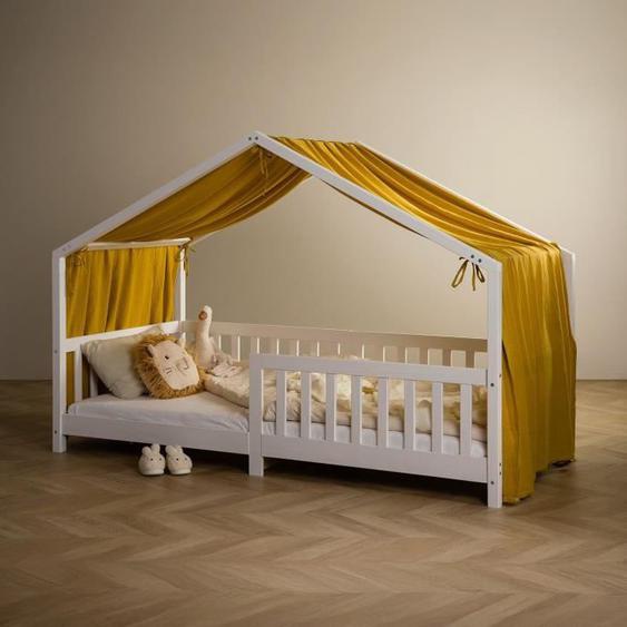 Ciel de lit rideau de lit jaune en mousseline pour lits cabanes enfants