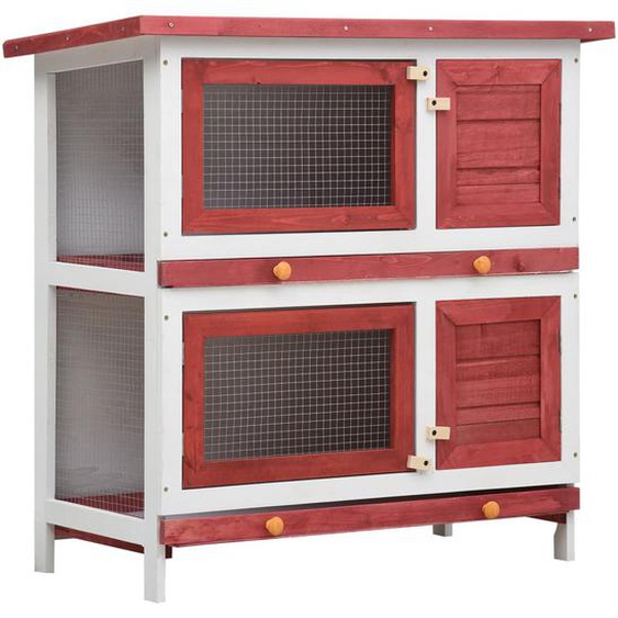 Clapier dextérieur 4 portes Rouge Bois