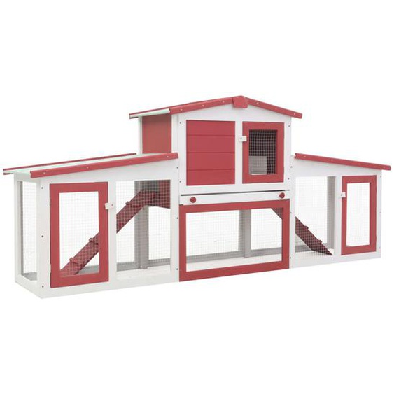 Clapier large dextérieur Rouge et blanc 204x45x85 cm Bois