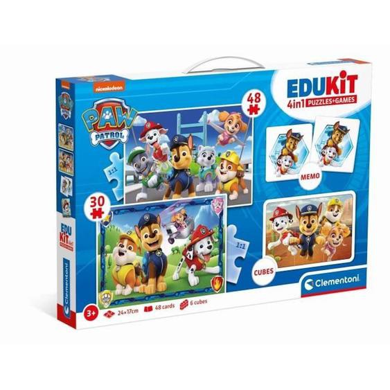 Clementoni - Edukit - Patpatrouille - Coffret Dactivités Préscolaire 4 En 1 - Puzzles, Cubes Et Mémo - Fabriqué En Italie Blanc