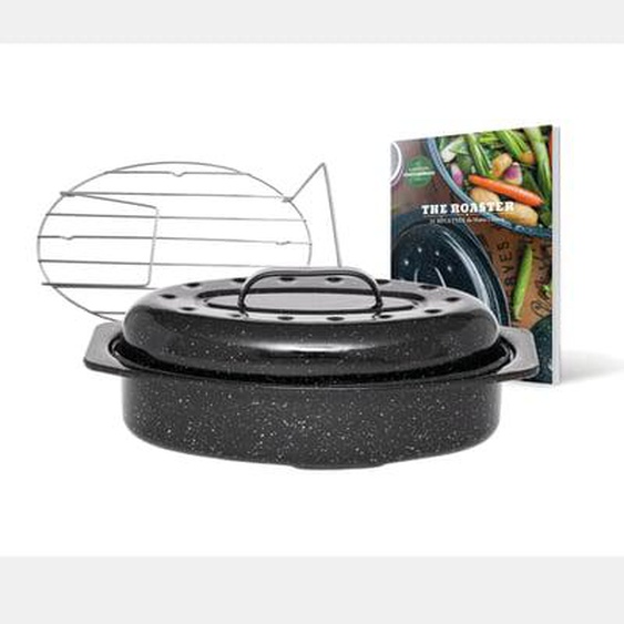 Cocotte en acier émaillé 2,2 L + grille + livre de recette, Roaster