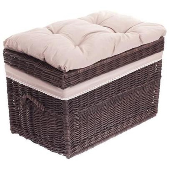 Coffre à Jouet - Marque inconnue - Osier gris - Grand panier - Coussin de siège en coton beige