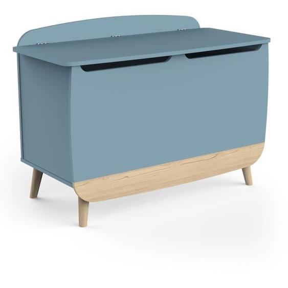 Coffre à jouets - FIRMIANA - style scandinave - Bleu orage et bois naturel - 82,4 x 39,1 x 58,9 cm - DEMEYERE