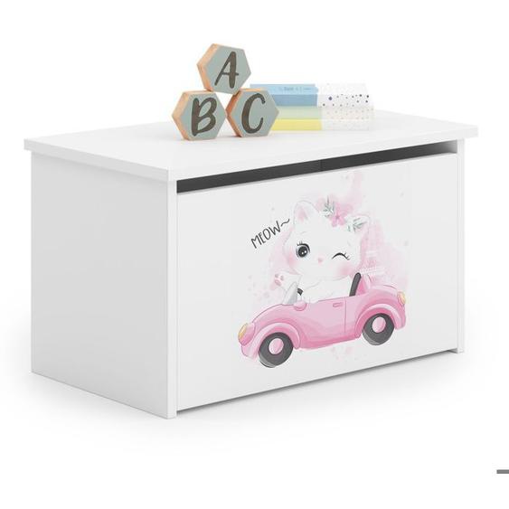 Coffre à jouets pour enfants - DARIA - Boîte de rangement - Vérin pneumatique - BLANC - Chat