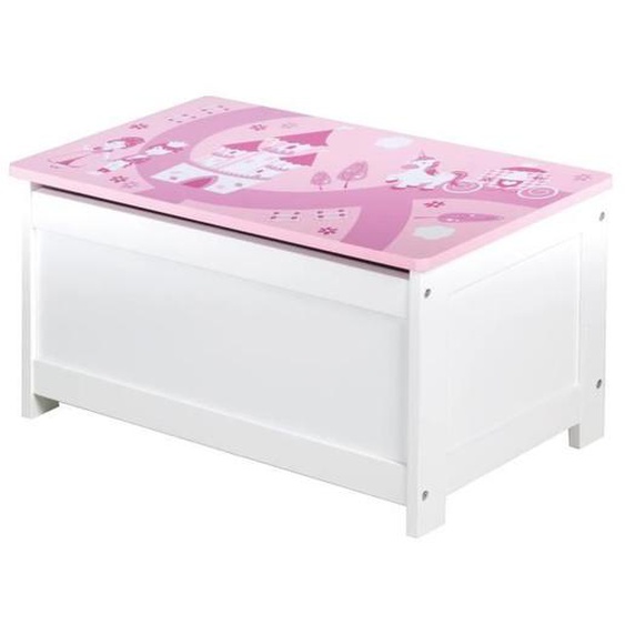 Coffre à Jouets - ROBA - Krone - Banc de Rangement Multifonctionnel - Fermeture Douce - Blanc / Rose