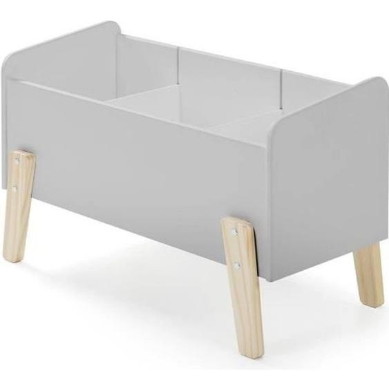 Coffre À Jouets Scandinave En Bois Pin Massif Gris Cool - Kiddy - L 80 Cm - 2 Séparateurs Amovibles Beige