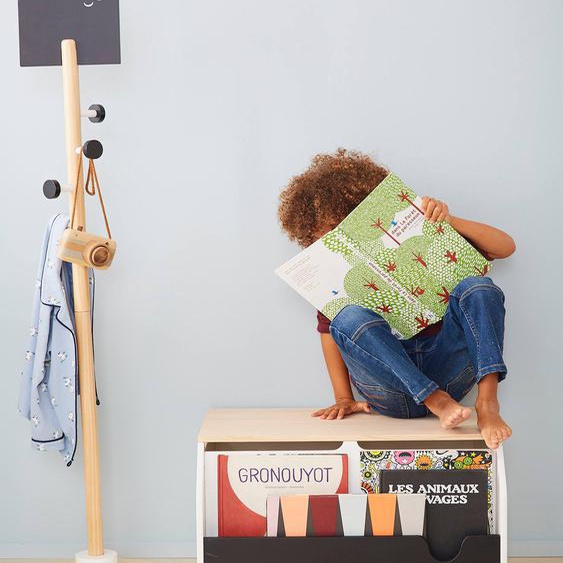 Coffre à livres et jouets LIGNE SCHOOL blanc - bois - ardoise