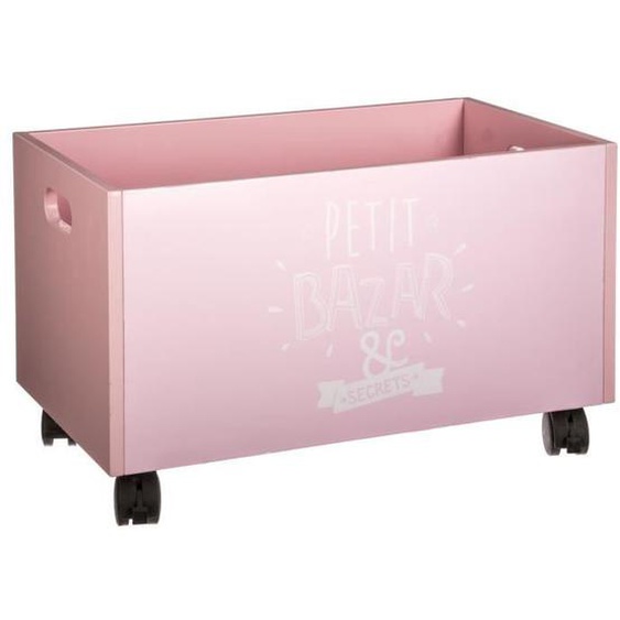 Coffre de rangement à roulettes pour enfant - Kids - Rose - 48x28 cm - MDF