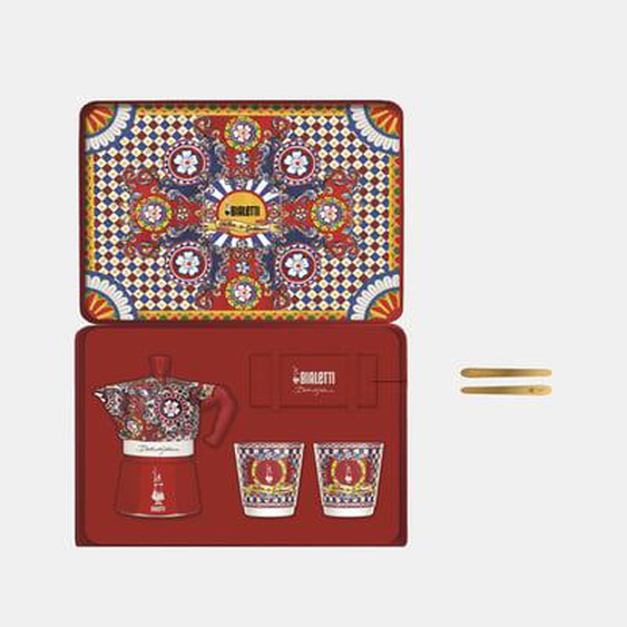 Coffret Cafetière Moka Express Dolce&Gabbana 2 tasses et 2 verres