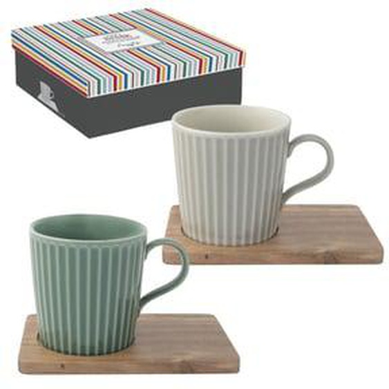 Coffret de 2 mugs 35 cl avec soucoupes Take a break vert et crème