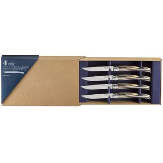 Coffret de 4 couteaux de table bouleau lamellé