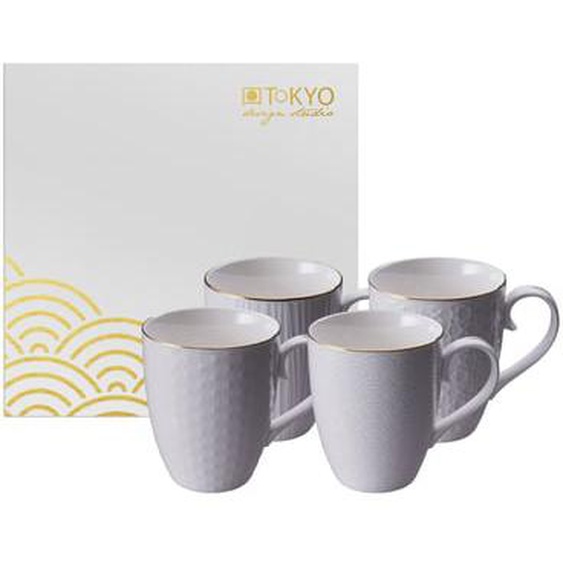 Coffret de 4 tasses Nippon White  blanches et or