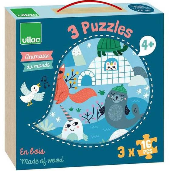 Coffret Puzzles Animaux Du Monde - Vilac - 8530 - Moins De 100 Pièces - Mixte - Bleu Bleu