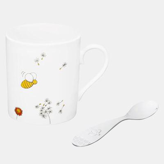 Coffret tasse en porcelaine et cuillère bébé en métal argenté - BEEBEE