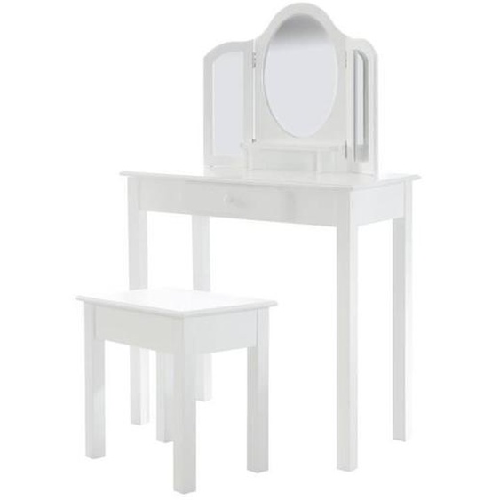 Coiffeuse Enfant Roba Avec 3 Miroirs Et Tabouret - Blanc - Bois Massif - Meuble De Chambre Blanc