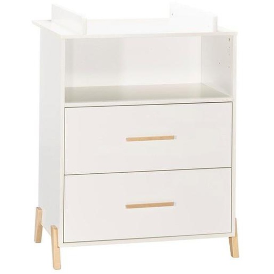 Commode à langer - Babyprice - Joy Naturel - 2 tiroirs - 1 niche - Blanc - Sur pieds en bois naturel