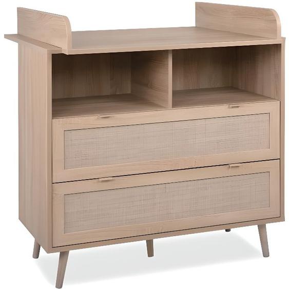 Commode à langer bébé 2 tiroirs en bois naturel effet cannage - CO7085 - Bois naturel - Terre de Nuit