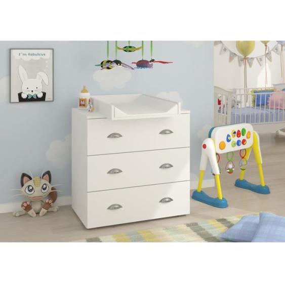 Commode à langer bébé enfant Blanc Table à langer + Matelas à langer amovible 80x71,8x90cm- 3 Tiroirs MIA