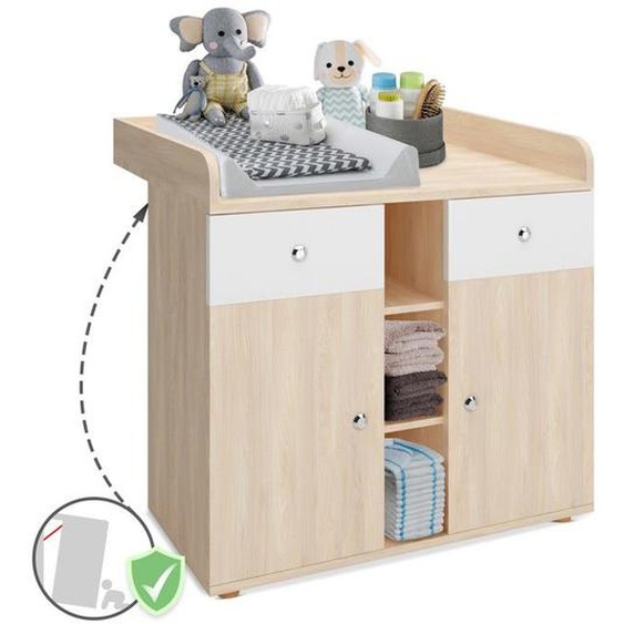 Commode à Langer pour Bébé - INFANTASTIC - 2 Tiroirs - Hêtre