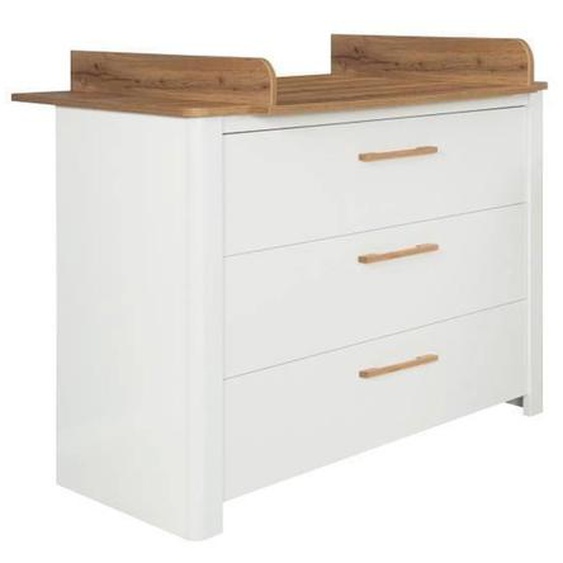 Commode À Langer Roba Ava - 3 Tiroirs - Poignées En Bois Massif - Blanc - Aspect Chêne Blanc