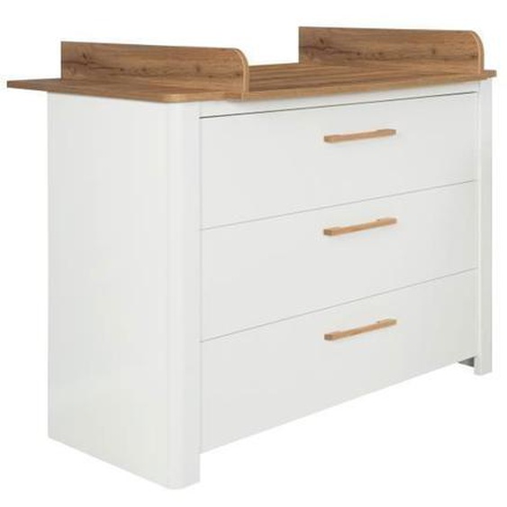 Commode à Langer ROBA Ava - 3 Tiroirs - Poignées en Bois Massif - Blanc - Aspect Chêne