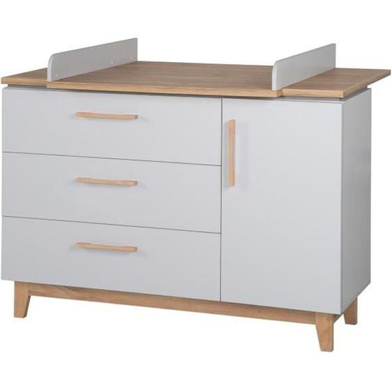 Commode à Langer ROBA Caro - 3 Tiroirs + 1 Porte - Gris Clair - Décor Chêne - Hauteur 94cm