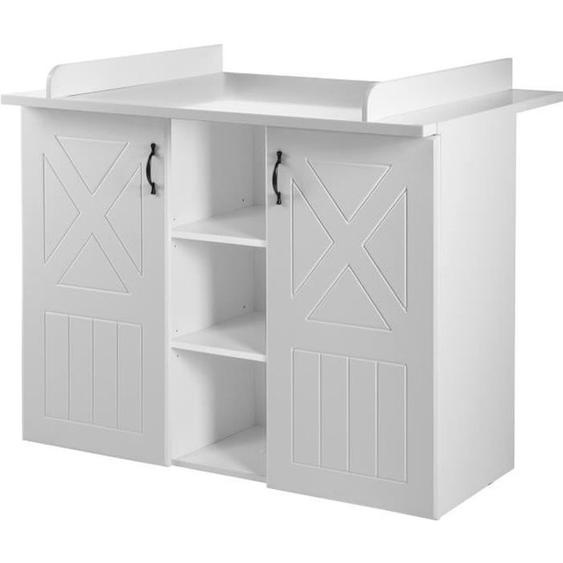 Commode à langer ROBA Constantin - 2 portes 3 niches - Hauteur à langer 92 cm - Blanc