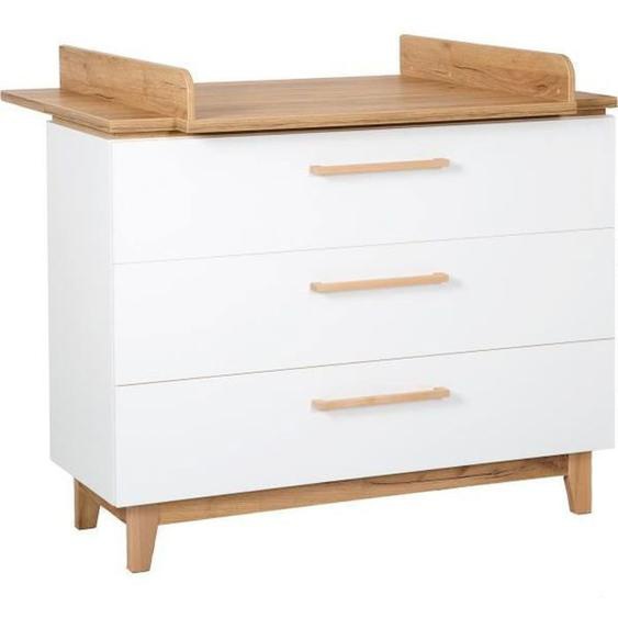 Commode à Langer ROBA Finn avec 3 Tiroirs - Fermeture Progressive - Blanc / Chêne Doré