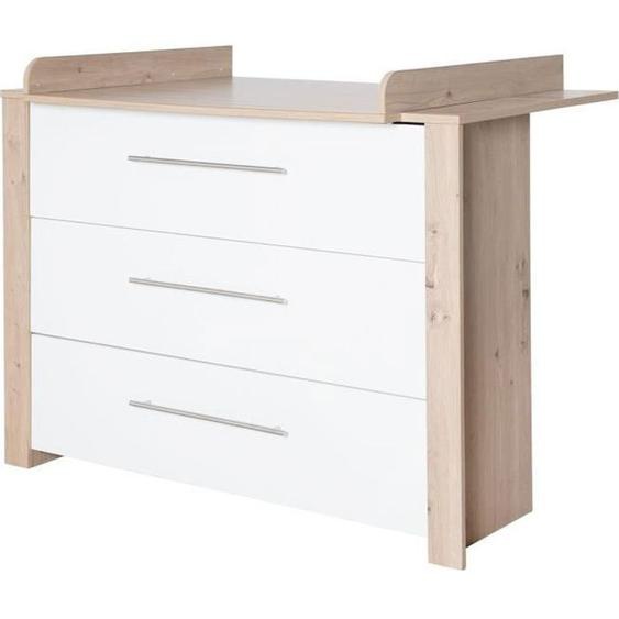 Commode à Langer ROBA - Malo - 3 Tiroirs à Fermeture Douce - Meuble à Langer avec Plan Amovible - Blanc - Chêne Clair