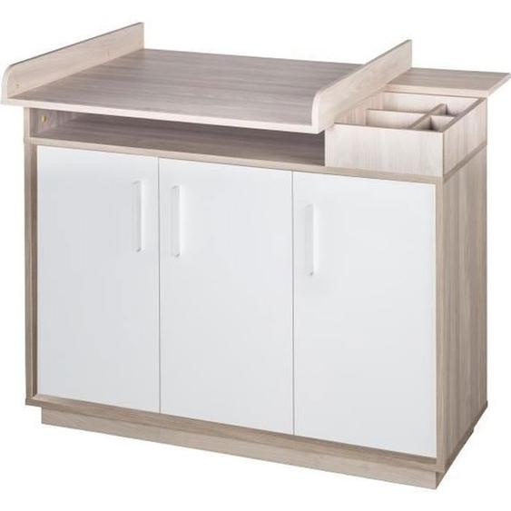 Commode à Langer ROBA Olaf - 3 Portes - Compartiment Ouvert - Blanc / Effet Bois