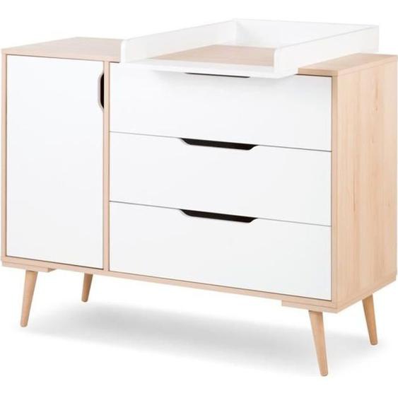 Commode à langer style scandinave - MON MOBILIER DESIGN - SOFIE - 3 tiroirs - 3 étagères - Blanc