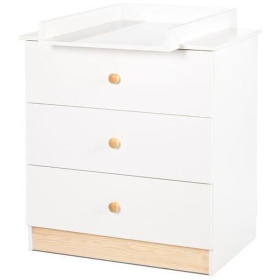 Commode à langer WILLY 3 tiroirs avec plan à langer amovible - Blanc - Bois