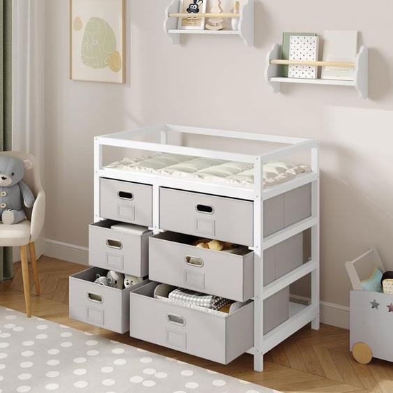 Commode à Langer WOLTU - Table à Langer Pour Bébé - 6 Tiroirs en Tissu Non-Tissé - Blanc+Gris W0ETT0302