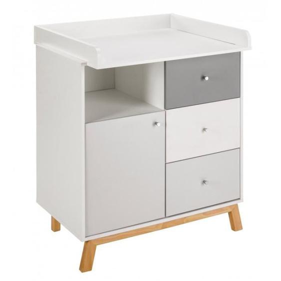 Commode avec plan à langer - SCHARDT - Vegas - Bois gris - Pieds hêtre - L102xH90xP53/72cm