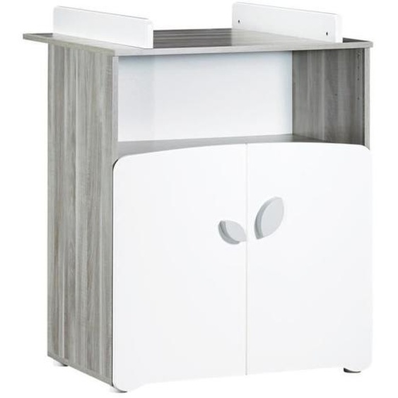 Commode bébé LEAF - 2 portes et 1 niche - 2 portes - Blanc - 76 x 97 x 66 cm