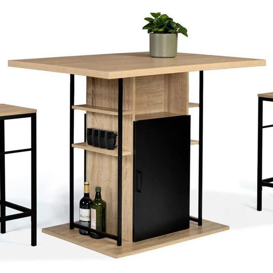 Comptoir Bar Ilot Central Meuble Industriel avec Rangements 110cm Imitation hêtre Salon Salle Manger