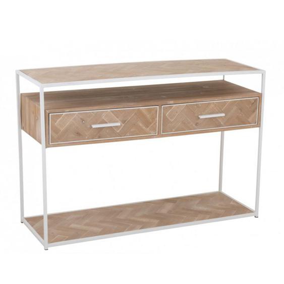 Console MOUNIE 2 tiroirs Motifs chevron naturel clair / Pieds métal blanc