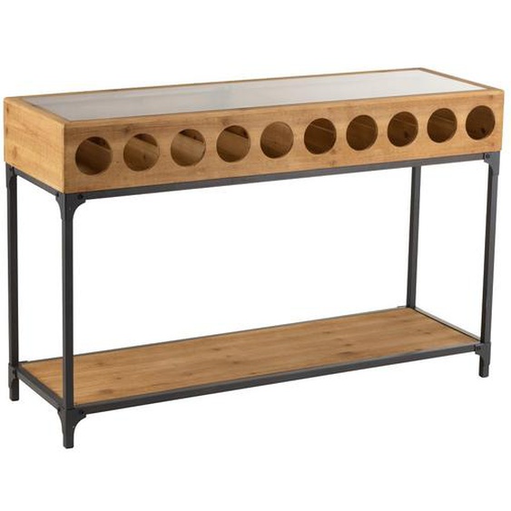 Console pour bouteilles de vin FAKY en métal noir et bois naturel.