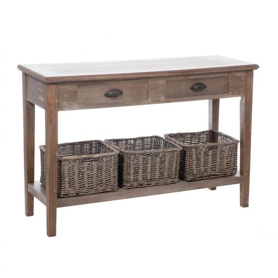 Console SAKOA 2 tiroirs 3 paniers Rotin / Bois naturel