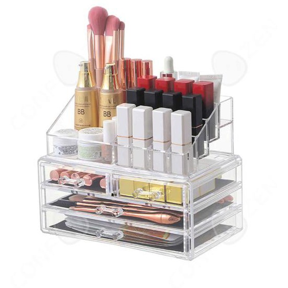 Conteneur de rangement pour pinceaux de maquillage 16 compartiments 4 tiroirs organisateur maquillage en acrylique transparents