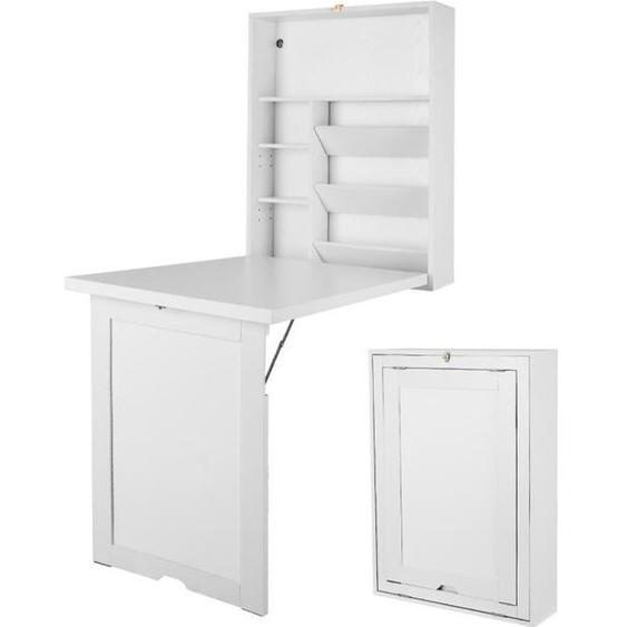 COSTWAY Bureau Mural Rabattable Table Pliable Murale avec Ardoise de Rangement Etagère Intégrée en MDF Blanc 94,5 x 56,5 x 151 CM