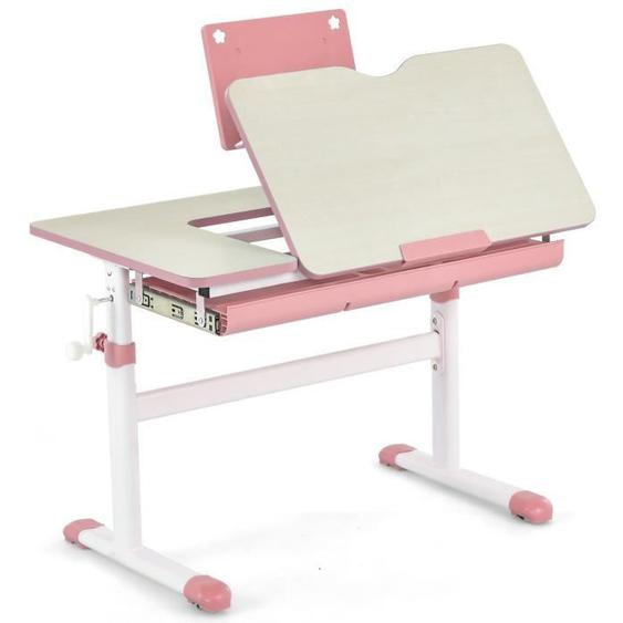 COSTWAY Bureau pour Enfant 3-12 ans - Réglable en Hauteur 51-73 cm & Plateau Inclinable 0-60°- avec Support de Livre & Tiroir, Rosé