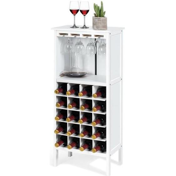 Costway Casier À Bouteilles De Vin En Pin Capacité De 20 Bouteilles Et Porte-Gobelet, 42x24,5x96 Cm Pour Cave,Cuisine,Salon, Blanc