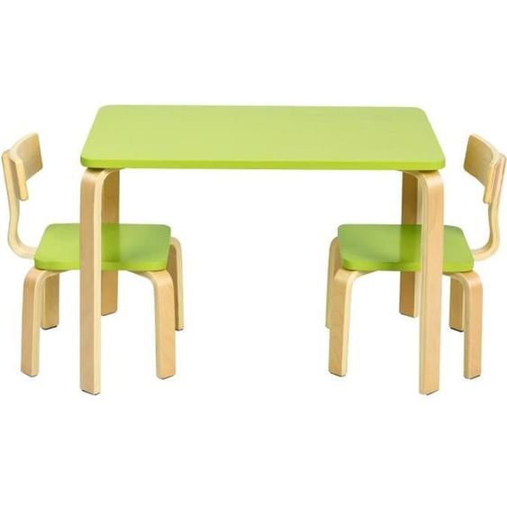 COSTWAY Ensemble Table et Chaise pour Enfant, Inclus 1 Table et 2 Chaises, Bonne Protection En Bois Courbé, Idéal pour l’Intérieur