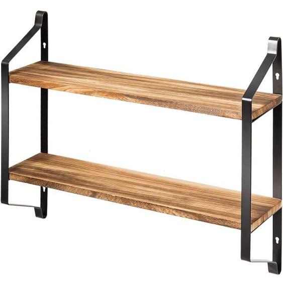 COSTWAY Etagere Murale en Bois et Métal Porte-Épices pour Cuisine Etagère à 2 Niveaux  pour Salle de Bain, Bureau, Chambre,Salon