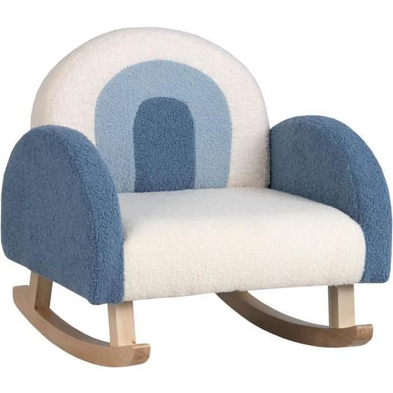 COSTWAY Fauteuil à Bascule Enfant Velours avec Pieds en Bois Massif Anti-renversement, Charge 50 KG pour Enfant 3 à 5 ans, Bleu