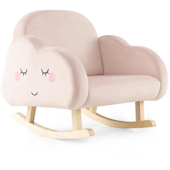 COSTWAY Fauteuil à Bascule pour Enfants, Canapé Chaise avec Cadre en Bois Massif , Tissu Velours Rose