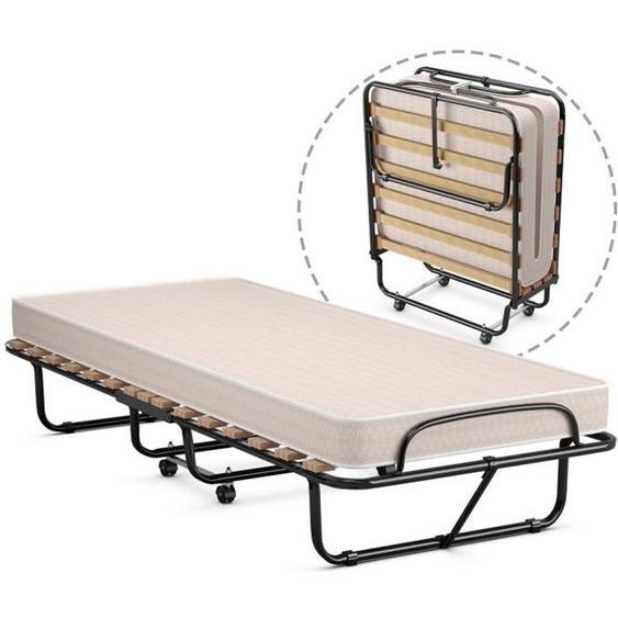 COSTWAY Lit d’Appoint Pliable - 80 x 190 CM - Lit Pliant sur Roulettes - Matelas en Mousse 10 CM - 1 Personne - Charge de 120 KG